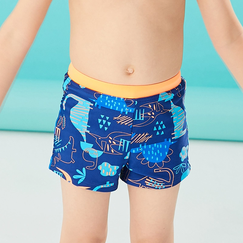 2021 Fashionable Multi Way Dino Print and Contrast Solid Waist Swim Short Swimwear for Boys