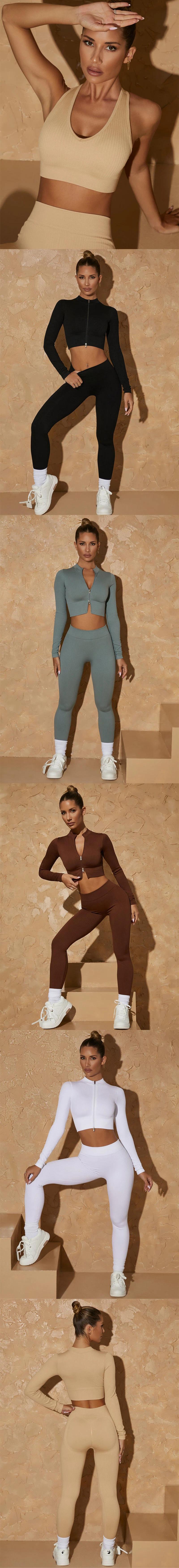 Factory Wholesale Sports 6-Pieces Leggings Zip Seamless Yoga Set Activewear