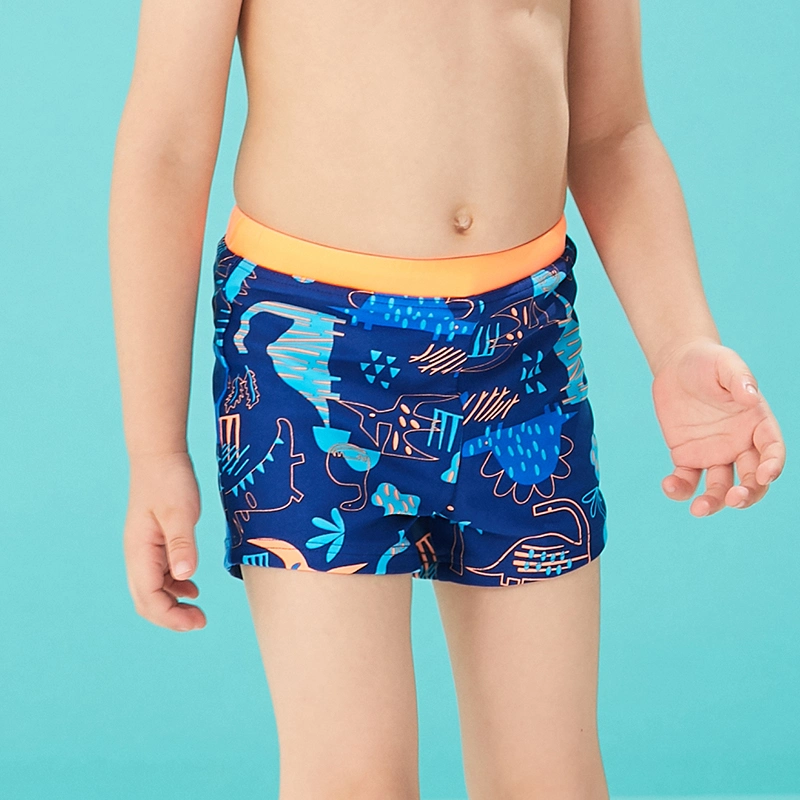 2021 Fashionable Multi Way Dino Print and Contrast Solid Waist Swim Short Swimwear for Boys