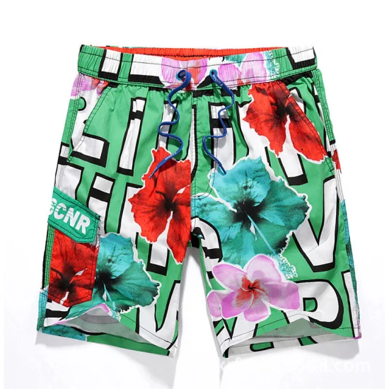 Men′ S Quick Dry Beach Shorts Trunk Zipper Pockets Swim Shorts Mesh Lining Swimwear with Fishes Printing