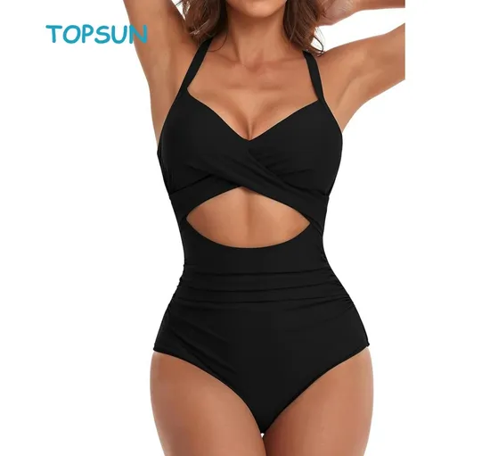 Women′s One Piece Swimsuits High Waisted Bathing Tie Back 1 Piece Swimwear