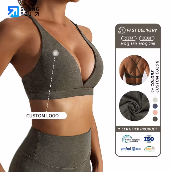 China Manufactory Wholesale New Women Stretch Strappy Cross Back Sports Yoga Running Workout Active Fitness Gym Sports Bra