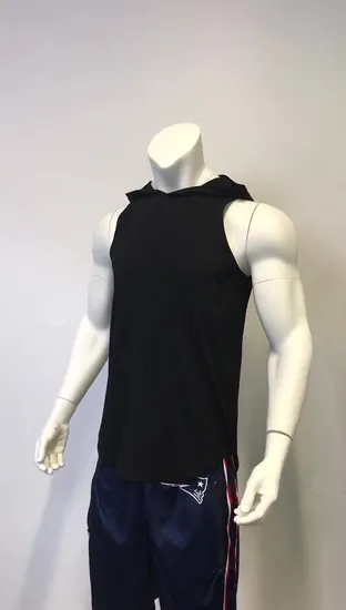 Men′s Hooded Sleeveless Vest Casual Fitness Jogging Sports Cotton Sweat Absorbent Breathable Men′s Tanktop 