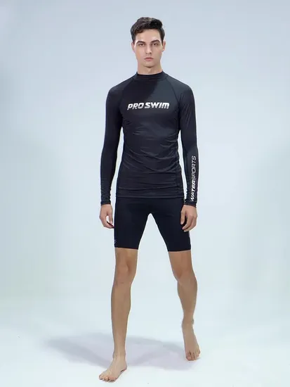 Wholesale Upf 50 Black Long Sleeve Swimwear Beachwear Men Sport Swim Surf Rash Guard 