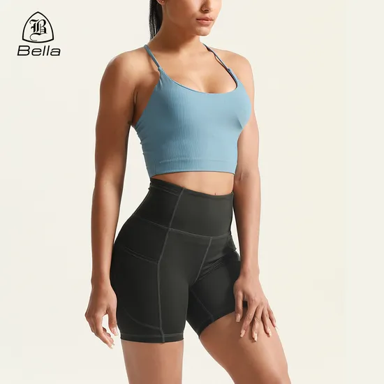 Custom Activewear Workout Running Yoga Gym Spaghetti Strap Cross Back Sports Bra Fitness Yoga Wear Shorts Set 