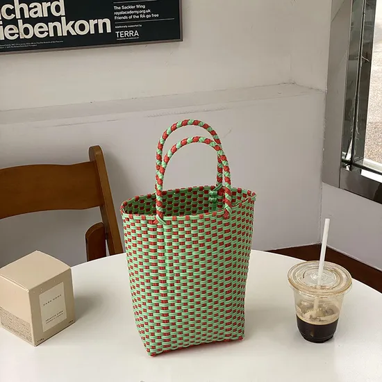 Green PVC Hand Woven Handbag 