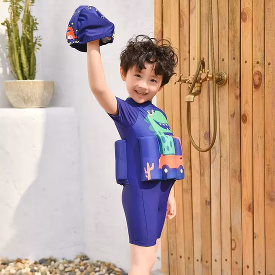 Children′s Spandex Swimwear Boys Swimsuits One Piece Short Sleeved Swimwear