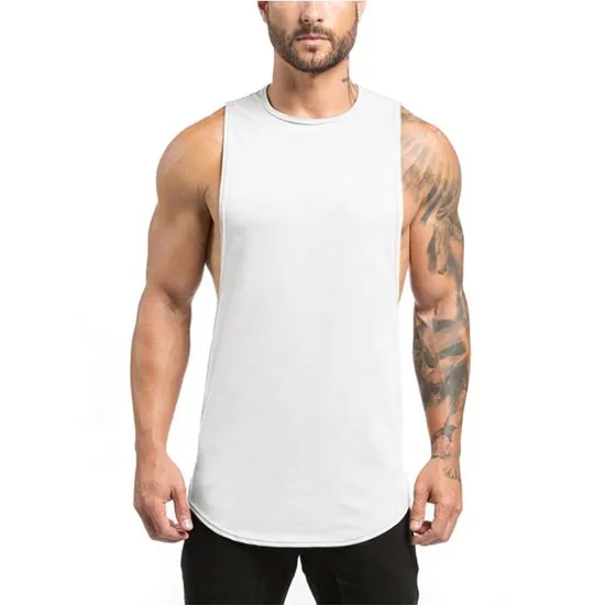 Apparels Manufacturer Custom Logo Gym Fitness Mens White Stringer Tank Top Gym Men Tanktop Wholesale Price 