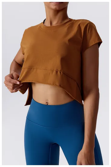 Outdoor Sports Short Sleeve Smock Yoga Shirt Women Loose Fit Fitness Top Gym Workout Push up Running T