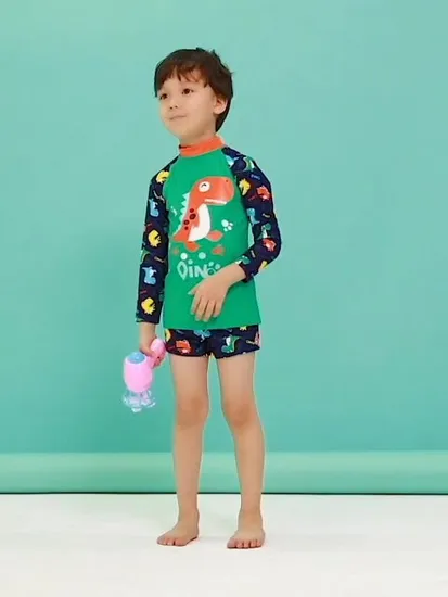 Boy Kids Children Long Sleeve Rash Guard Bathing Swim Suit Beachwear Swimwear 
