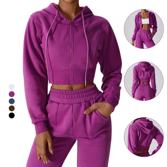 Women Cotton Sweatshirts Sports Slim Zipper Hooded Shirts Top Hood Long Sleeve Yoga Jacket 
