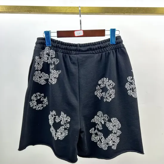 Pink Rhinestone Shorts Denim Tears Style Sparkling Streetwear Bottoms for Wholesale 